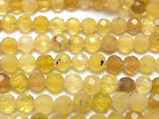 高品質!黃色蛋白石 AA++ 刻面圓形 5mm 串珠 (約15英吋 / 37公分)