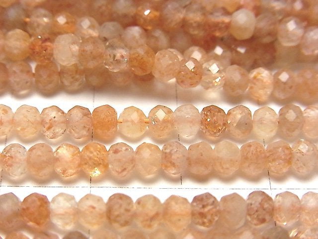 高品質!太陽石 AA+ 切面鈕扣圓珠 4x4x3mm 1串珠子 (約15英吋 / 37公分)