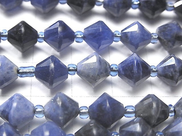 高品質!方鈉石 AA+ 算盤刻面 8x8x8毫米 1串珠子 (約15英吋 / 36公分)