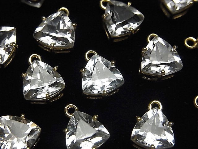High Quality White Topaz AAA Bezel Setting Triangle Faceted 9x8mm 18KGP 1pc