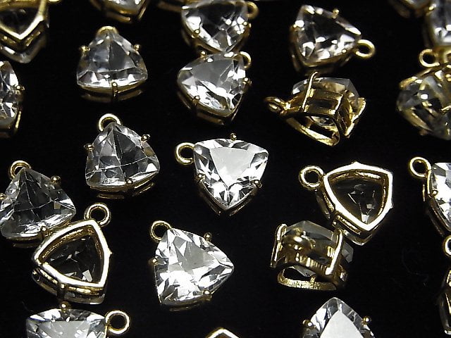 High Quality White Topaz AAA Bezel Setting Triangle Faceted 9x8mm 18KGP 1pc