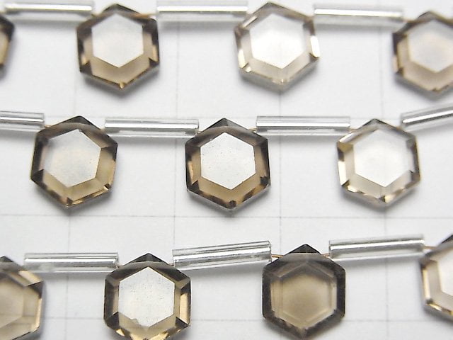 高品質煙水晶 AAA級平面六角形切割 9x8毫米 1串珠子 (13顆)