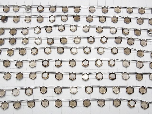 Hochwertiger Rauchquarz AAA Flach Hexagon Schnitt 9x8mm 1Strang Perlen (13Stück)