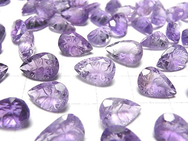 Hochwertiger Amethyst AAA geschnitzte Tropfenform facettierte 12x8mm 2 Stück