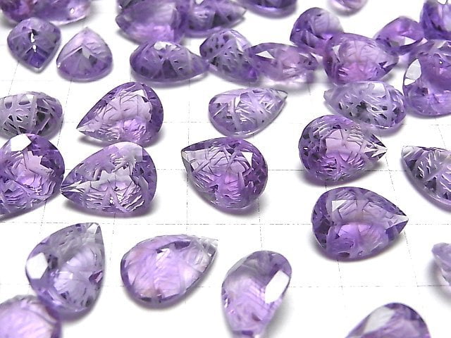 Hochwertiger Amethyst AAA geschnitzte Tropfenform facettierte 14x10mm 1 Stück