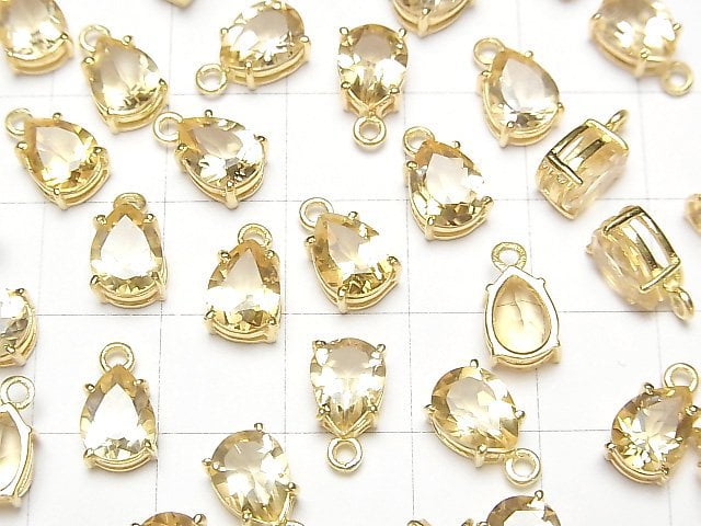 Hochwertiger Citrin AAA Zargenfassung Birnenform facettiert 8x6mm 18KGP 2Stück