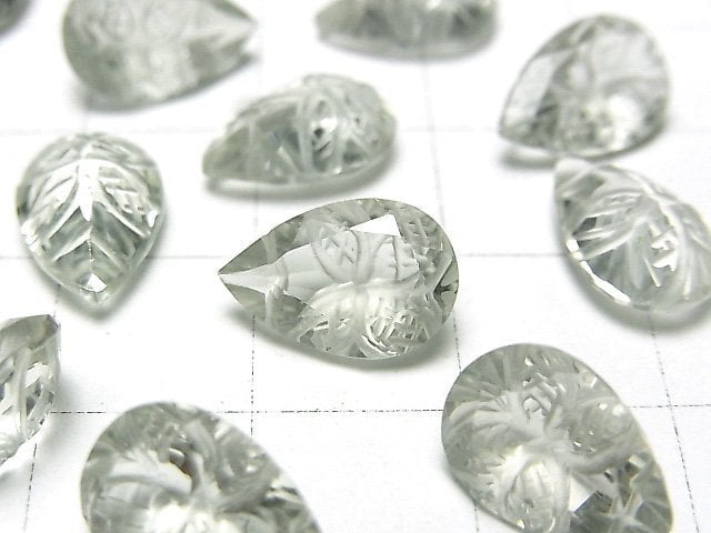 高品質綠紫水晶 AAA 雕刻梨形刻面 12x8mm 3顆