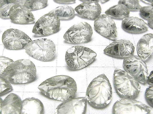 Hochwertiger grüner Amethyst AAA geschnitzte Tropfenform facettiert 12x8mm 3 Stück