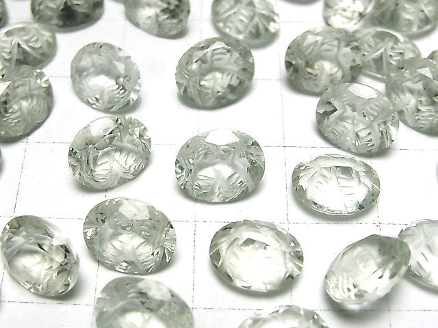 Hochwertiger grüner Amethyst AAA geschnitzte ovale Form facettiert 10x8mm 3 Stück