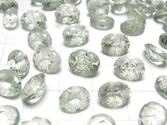 Hochwertiger grüner Amethyst AAA geschnitzte ovale Form facettiert 10x8mm 3 Stück