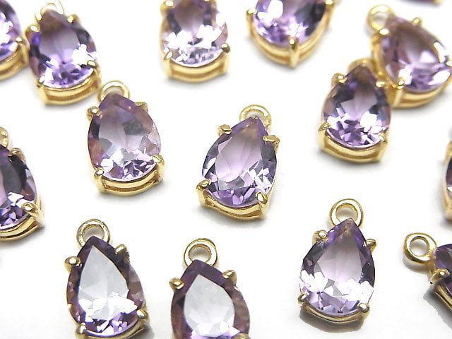 高品質紫水晶 AAA 梨形刻面 8x6mm 18KGP 包鑲 2入
