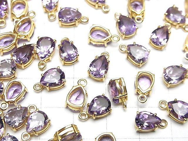 Hochwertiger Amethyst AAA Zargenfassung Birnenform facettiert 8x6mm 18KGP 2Stück