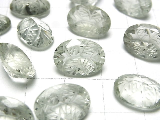 高品質綠紫水晶 AAA 雕刻橢圓形刻面 14x10mm 2顆