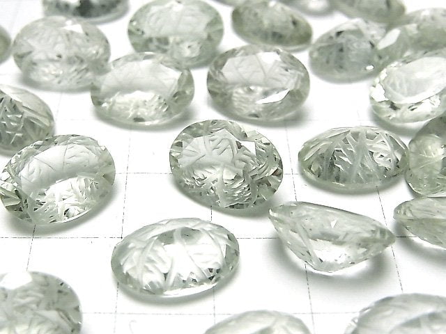 Hochwertiger grüner Amethyst AAA geschnitzte ovale Form facettiert 14x10mm 2 Stück