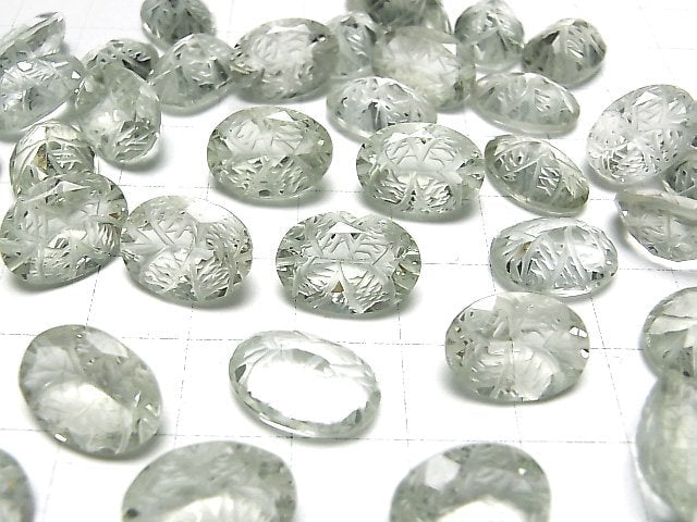 Hochwertiger grüner Amethyst AAA geschnitzte ovale Form facettiert 14x10mm 2 Stück