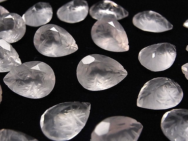 Hochwertiger Rosenquarz AAA geschnitzte Tropfenform facettiert 14x10mm 2 Stück