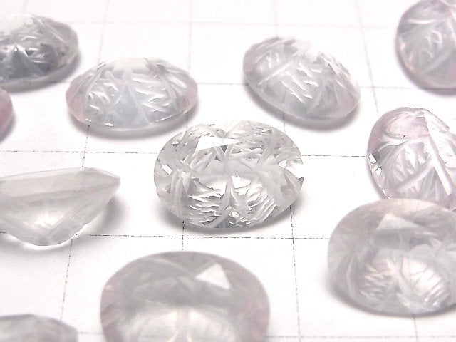 高品質玫瑰石英 AAA 雕刻橢圓刻面 14x10mm 2入
