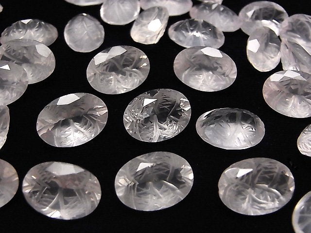 Hochwertiger Rosenquarz AAA geschnitzte ovale Form facettiert 14x10mm 2 Stück