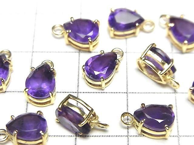 高品質紫水晶 AAA 梨形刻面 8x6mm 18KGP 包邊鑲嵌 2顆