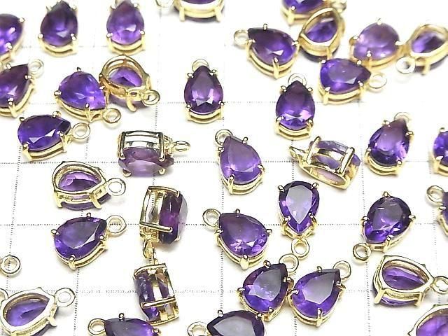 Hochwertiger Amethyst AAA Zargenfassung Birnenform facettiert 8x6mm 18KGP 2Stück