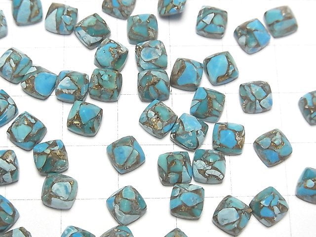 Blue Copper Turquoise AAA Sugarloaf Cut 6x6mm 3pcs