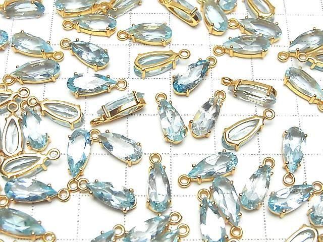 Hochwertiger himmelblauer Topas AAA Zargenfassung Birnenform facettiert 12x5,5mm 18KGP 1Stück