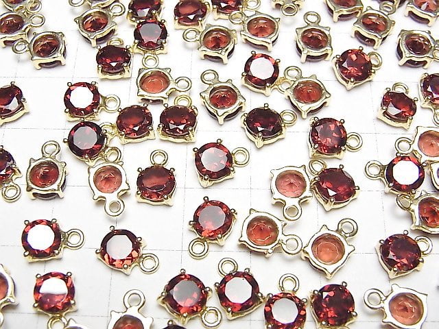 Hochwertig Mosambik Granat AAA Zargenfassung Rund Facettiert 6x6mm 18KGP 2Stück