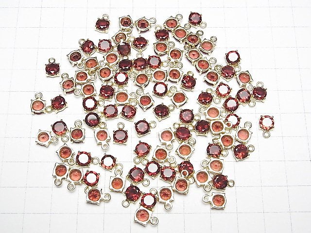 Hochwertig Mosambik Granat AAA Zargenfassung Rund Facettiert 6x6mm 18KGP 2Stück