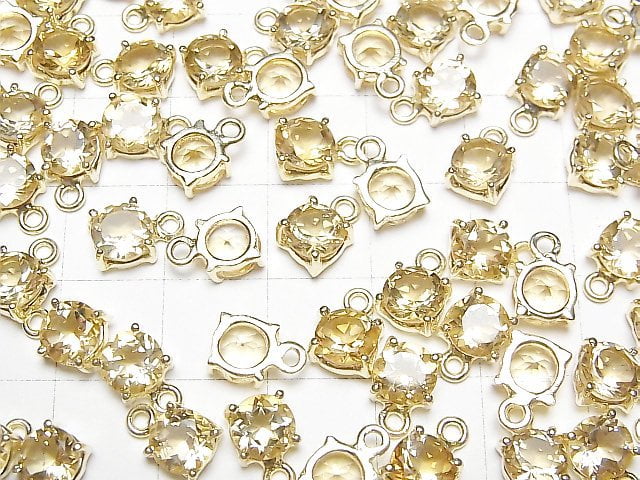 Hochwertig Citrin AAA Zargenfassung Rund Facettiert 6x6mm 18KGP 2Stück