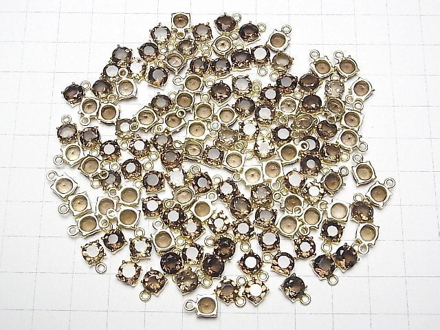 Hochwertig Rauchquarz AAA Zargenfassung Rund Facettiert 6x6mm 18KGP 2Stück
