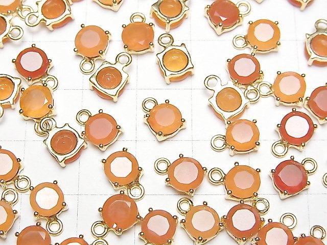 Hochwertig Karneol AAA Zargenfassung Rund Facettiert 6x6mm 18KGP 2Stück