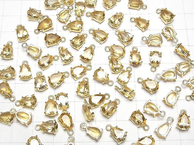 Hochwertiger Citrin AAA Zargenfassung Birnenform facettiert 9x6mm 18KGP 2Stücke
