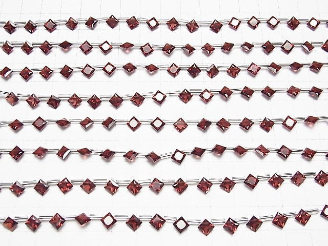 Hochwertiger Mosambikgranat AAA Diamant Prinzess-Schliff 7x7mm halb oder 1Strang Perlen (ca. 7Zoll / 18cm)
