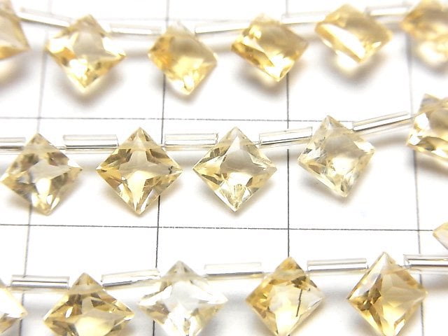 高品質黃水晶 AAA 公主方形切割 6x6mm 半串或 1 串珠子 (18 顆)