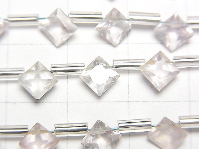 高品質玫瑰石英 AAA 公主方鑽切工 7x7 公釐 1 串珠子 (18 顆)
