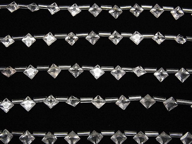 Hochwertig Rosenquarz AAA Diamant Prinzessschnitt 7x7mm 1Strang Perlen (18Stück)