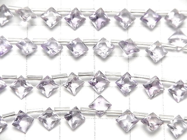 Hochwertig Hellfarbiger Amethyst AAA Diamant Prinzessschnitt 7x7mm halb oder 1Strang Perlen (18Stück)