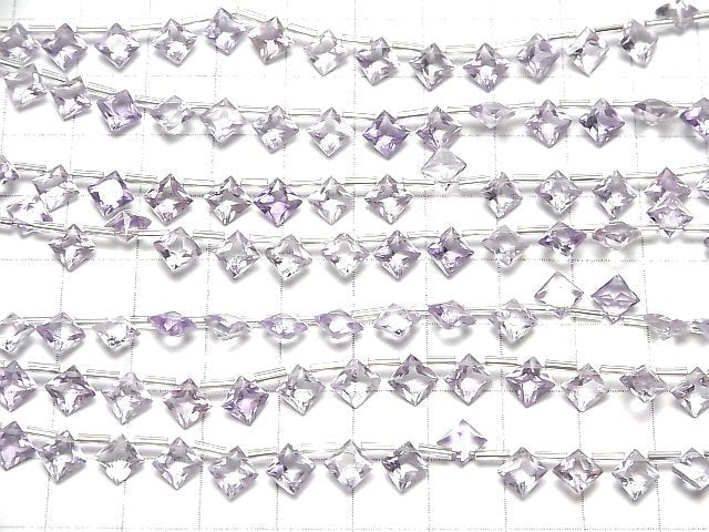 Hochwertig Hellfarbiger Amethyst AAA Diamant Prinzessschnitt 7x7mm halb oder 1Strang Perlen (18Stück)