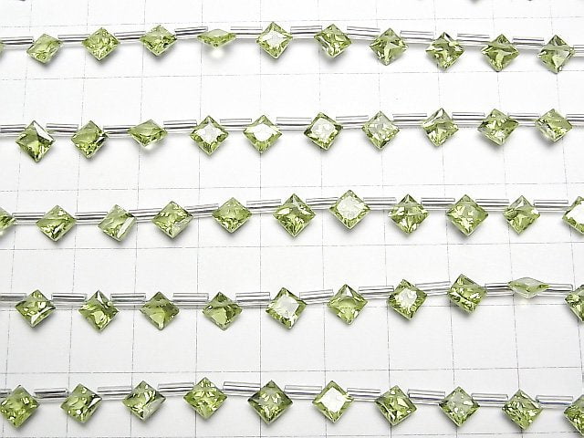 Hochwertiger Peridot AAA Diamant Princess Cut 6x6mm halb oder 1Strang (18 Stück)