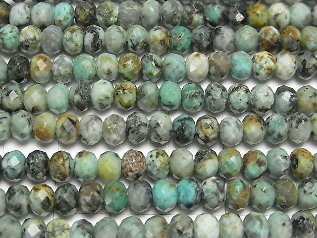 高品質!非洲松石刻面扁圓珠 6x6x4mm 1串珠子 (約15英吋/37公分)