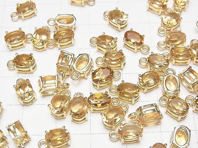 Hochwertig Citrin AAA Zargenfassung Oval Facettiert 7x5mm 18KGP 2 Stück