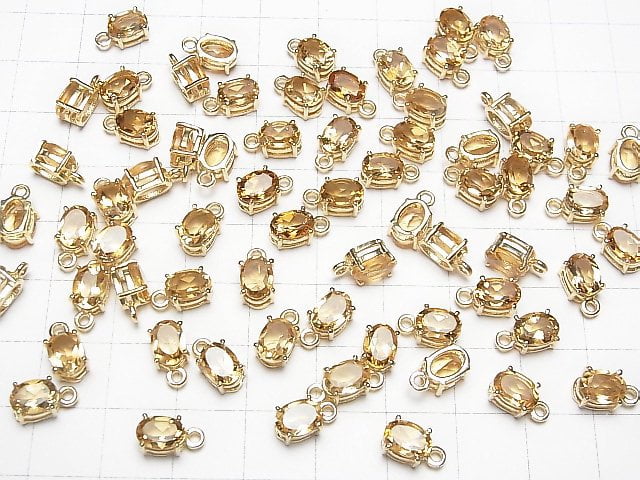 Hochwertig Citrin AAA Zargenfassung Oval Facettiert 7x5mm 18KGP 2 Stück
