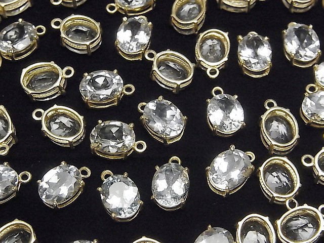 Hochwertiger weißer Topas AAA Zargenfassung oval facettiert 10x8mm 18KGP 1 Stück