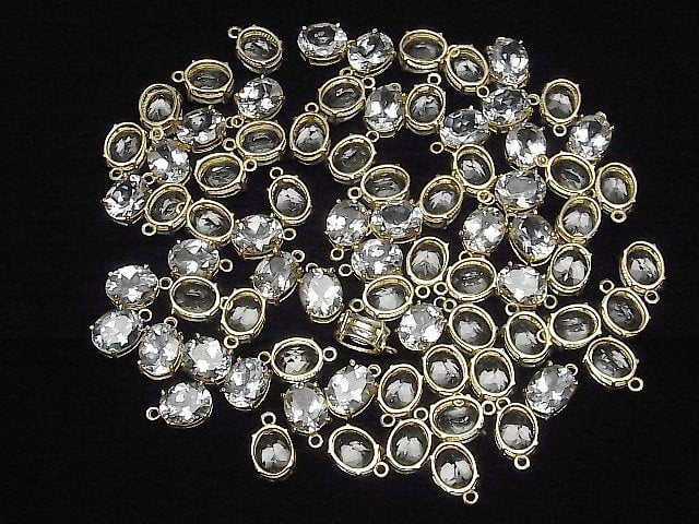 Hochwertiger weißer Topas AAA Zargenfassung oval facettiert 10x8mm 18KGP 1 Stück