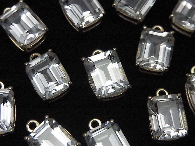 高品質白色拓帕石 AAA 包鑲長方形切面 10x8mm 18KGP 1個