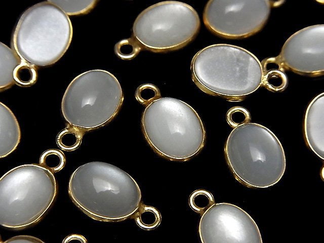 Weißer Mondstein AAA- Zargenfassung oval 10x8mm 18KGP 2 Stück