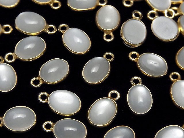 Weißer Mondstein AAA- Zargenfassung oval 10x8mm 18KGP 2 Stück