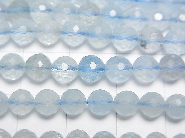 High Quality! Aquamarine AAA- 128Faceted Round 5.5mm half or 1strand beads (aprx.15inch / 37cm)