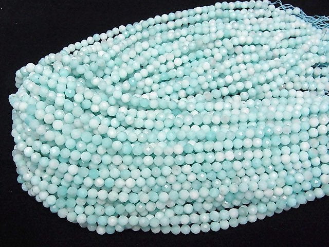Hochwertiger! Peru Amazonit AA+ facettiert rund 5mm 1 Strang Perlen (ca. 15 Zoll / 37 cm)