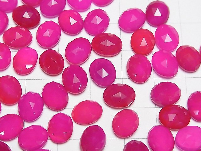 Fuchsia Pink Chalcedon AA++ Oval Facettiert Cabochon 10x8mm 3Stücke
